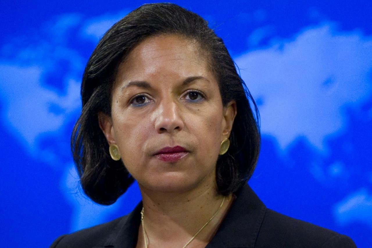 'US Ambassador to the United Nations Susan Rice speaks about the independence of South Sudan during a briefing at the US State Department in Washington, DC, July 7, 2011. Rice will lead the US delegat