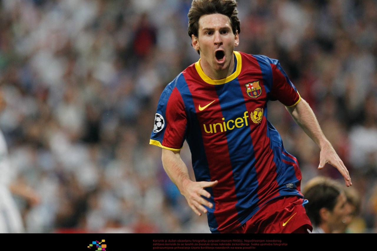 '27.04.2011, Santiago Bernab?u, Madrid, ESP, UEFA CL, Halbfinale Hinspiel, Real Madrid (ESP) vs FC Barcelona (ESP), im Bild // Barcelona\'s Lionel Messi goal during Champions League semifinal first ma