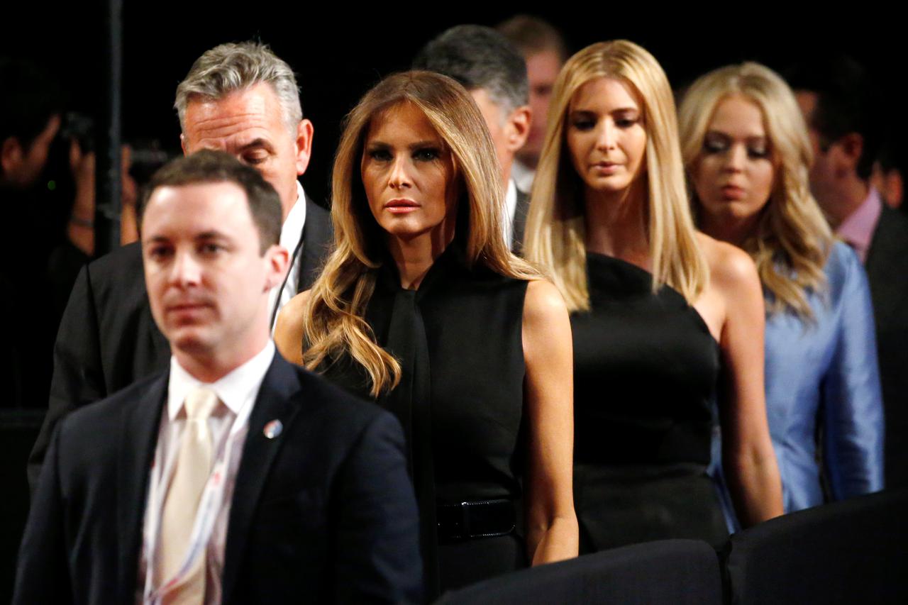 Melania Trump (2nd L-R), wife of Republican U.S. presidential nominee Donald Trump, and his daughters Ivanka Trump and Tiffany Trump attend Trump's third and final 2016 presidential campaign debate against Democratic U.S. presidential nominee Hillary Clin