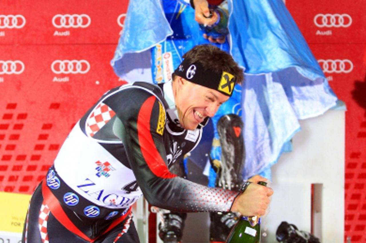 '06.01.2011., Sljeme, Zagreb, Hrvatska -  Druga slalom voznja muske utrke Snow Queen Trophy za FIS svjetski kup.  Ivica Kostelic, Andre Myhrer Photo: Zeljko Lukunic/PIXSELL'