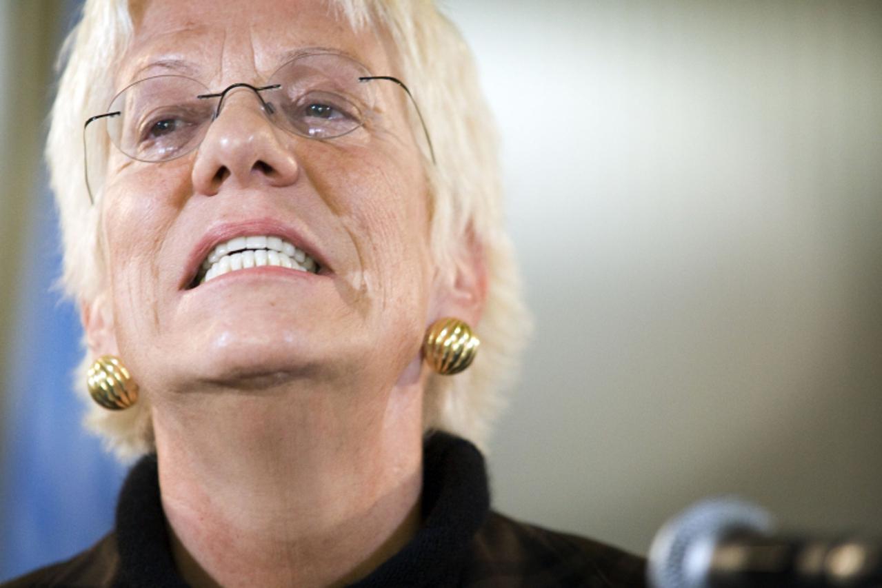 '2007-12-13 THE HAGUE - Outgoing war crimes prosecutor Carla Del Ponte at a press conference in The Hague Thursday December 13 2007. Del Ponte steps down at the end of the month after eight years on t