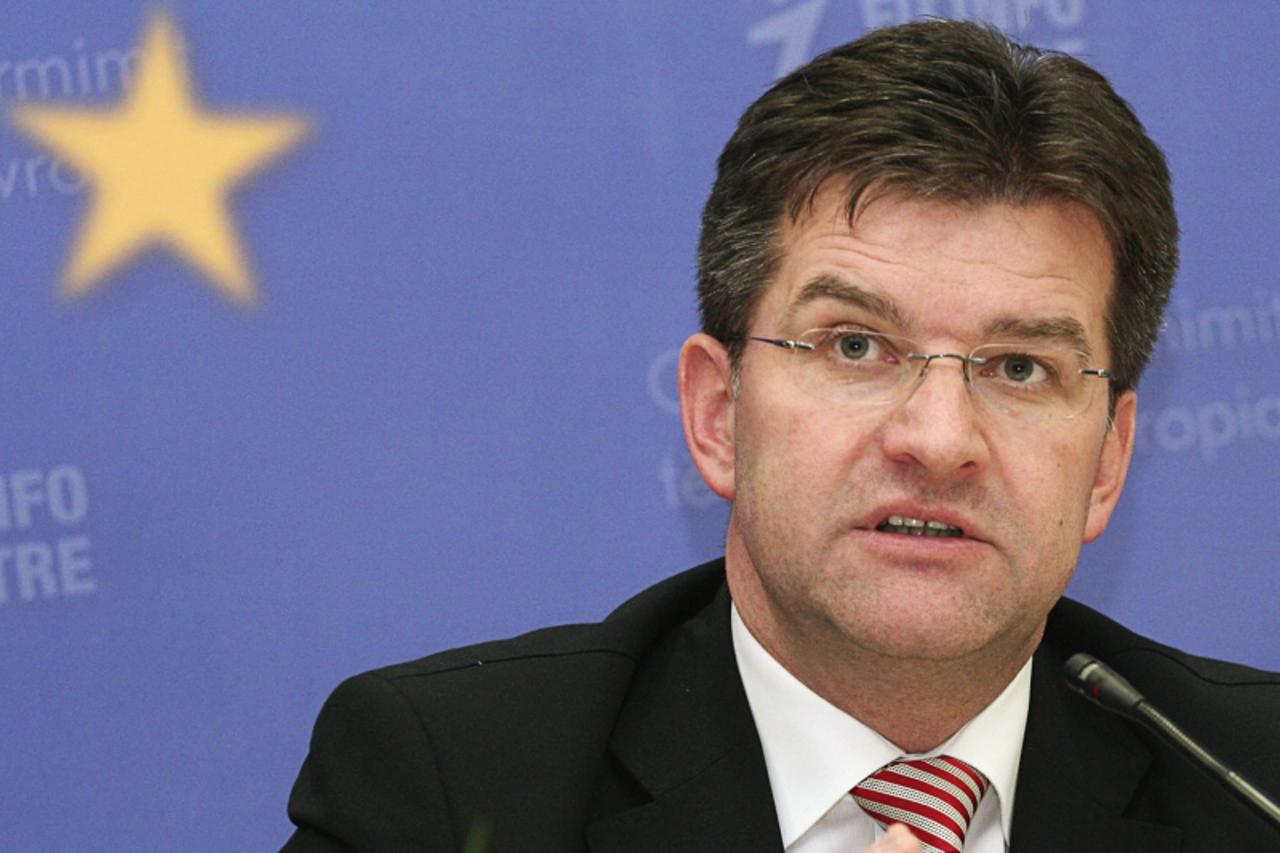 \'Miroslav Lajcak, the envoy of the Europen Union\'s foreign policy chief Catherine Ashton, speaks during a news conference in Tirana February 3, 2011. Lajcak arrived in Albania to lead negotiations b