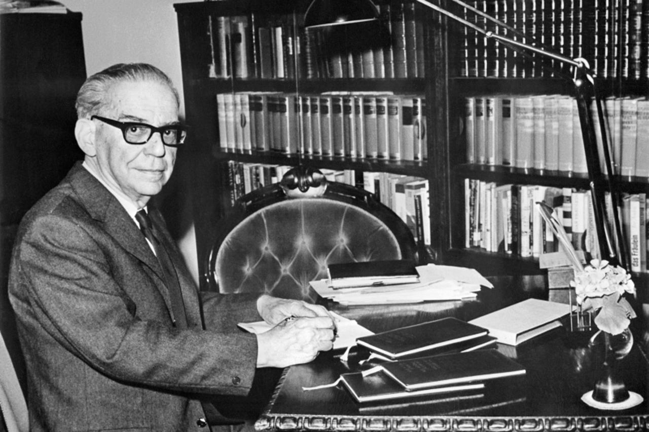 'Yugoslav writer Ivo Andric sits at his desk in Belgrade in the 1960s. Andric received the 1961 Nobel Literature Prize and died in 1975 at the age of 83.'