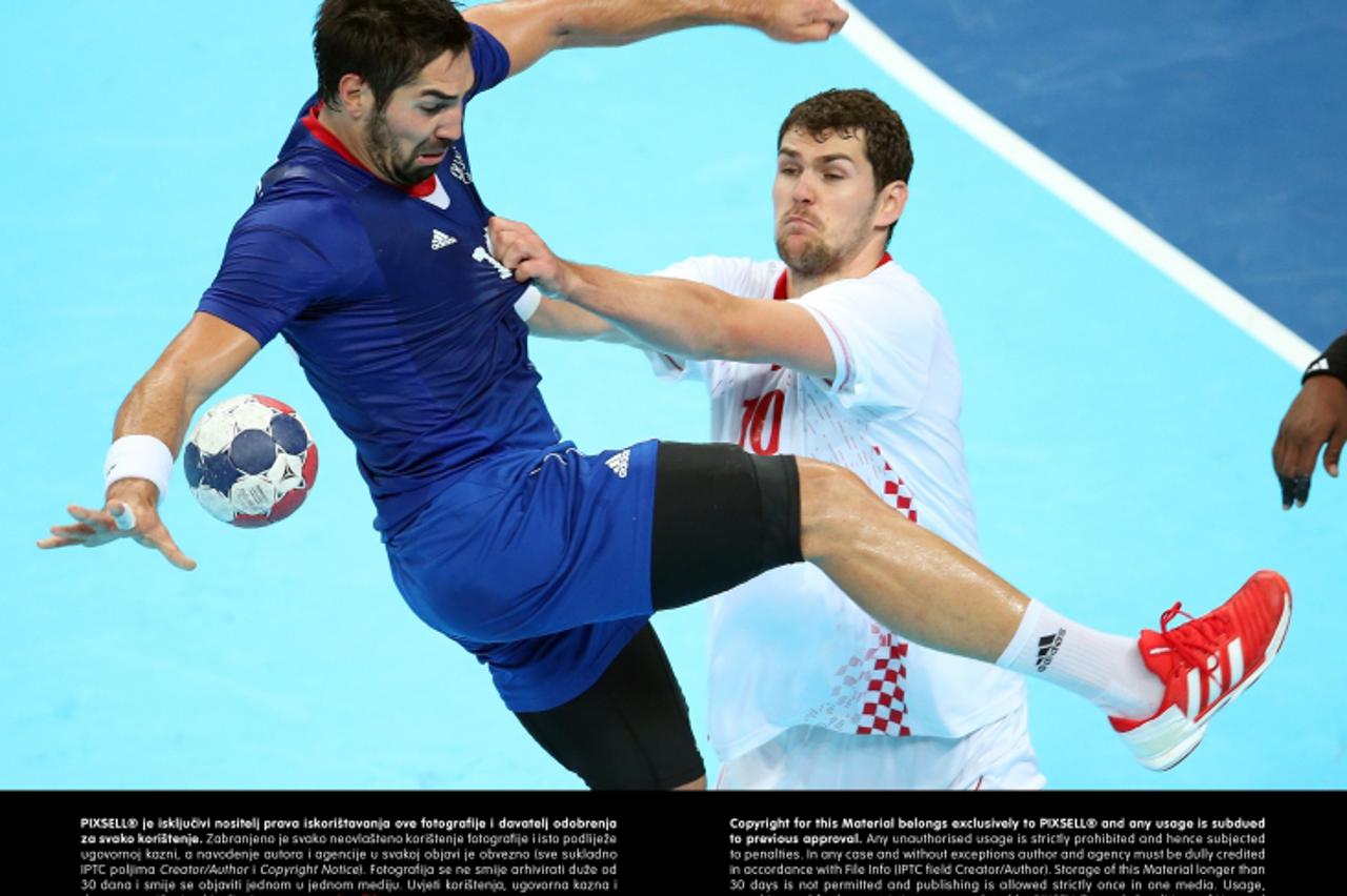 '10.08.2012., London, Engleska - Ljetne Olimpijske igre, rukomet, polufinale. Francuska - Hrvatska. Nikola Karabatic, Jakov Gojun. Photo: Igor Kralj/PIXSELL'