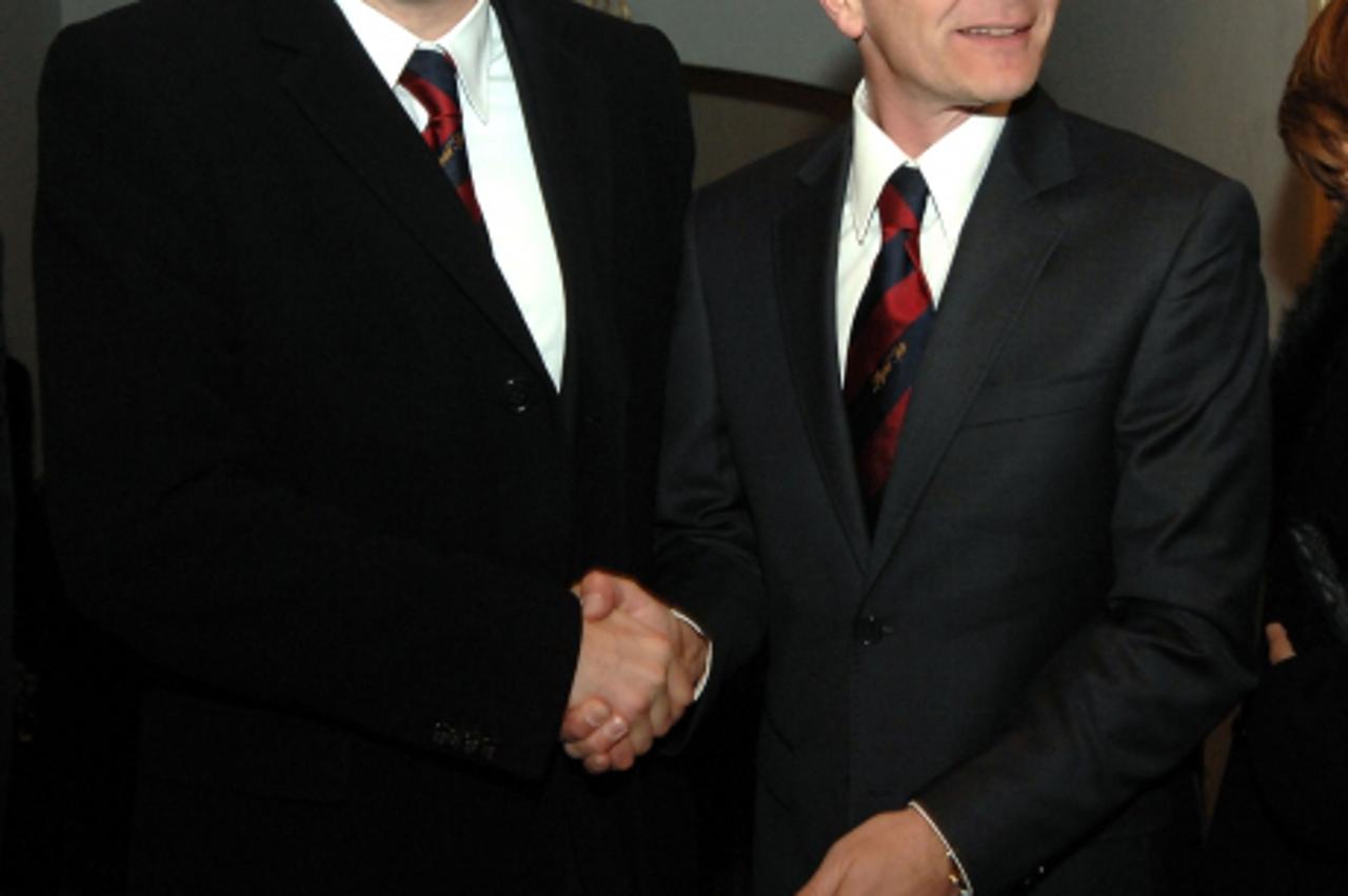 '13.02.2009., Split - Hajdukovci u HNK Split na predstavi Splitski akvarel povodom 98. rodendana Hajduka. Mate Peros i Ante Mise.  Photo: Vanja Zubcic/Vecernji list'