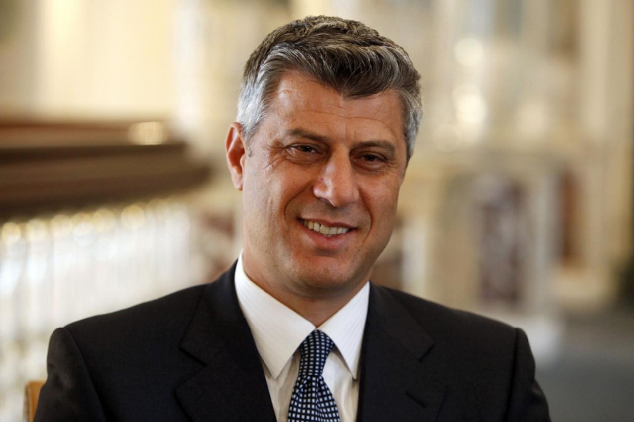 \'Kosovo\'s Prime Minister Hashim Thaci speaks during an interview with Reuters in Istanbul May 21, 2010. Thaci  welcomed NATO plans to reduce troop levels by two-thirds this year as a sign of confide