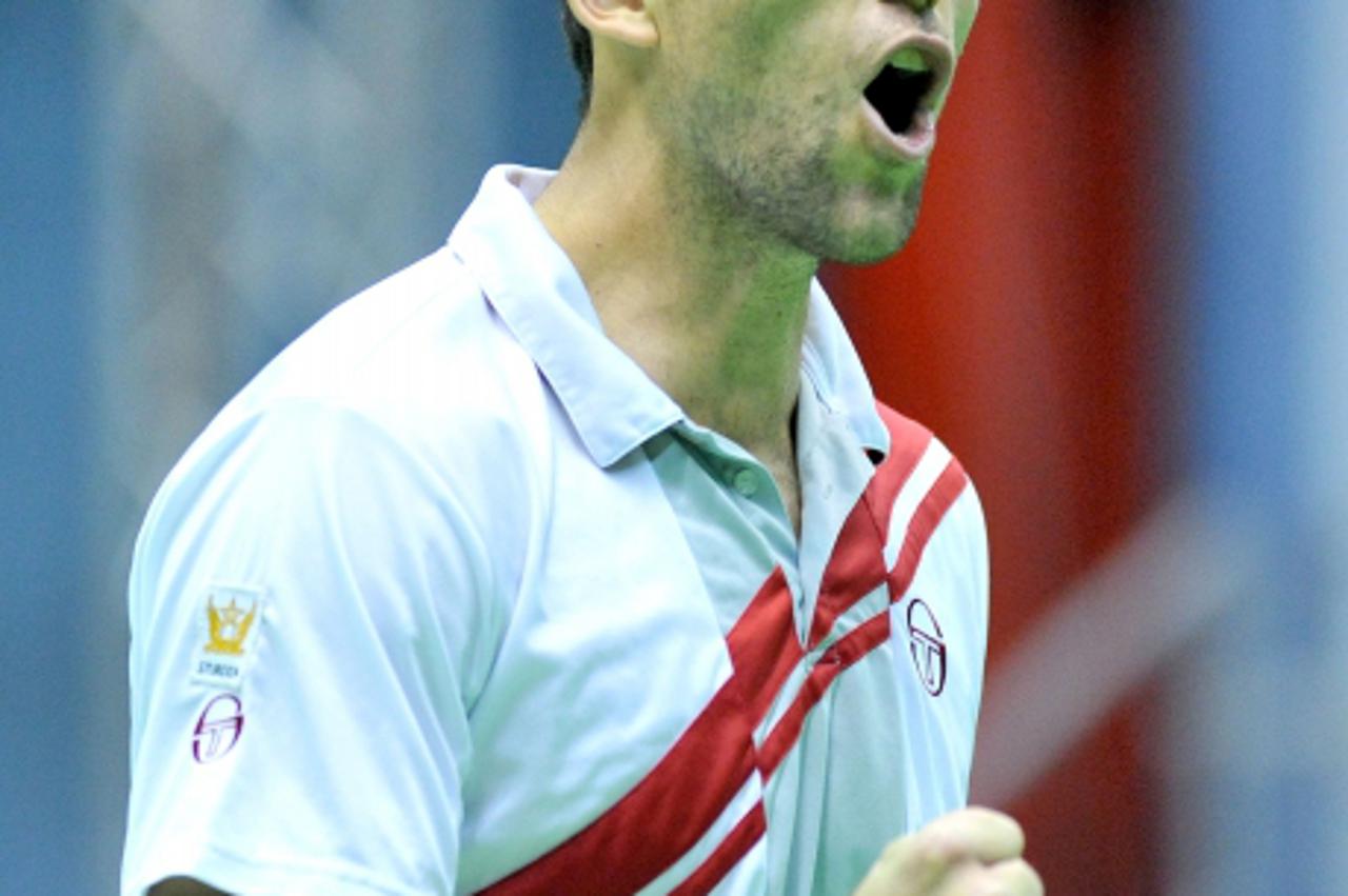 \'05.03.2011., Zagreb - Dom sportova, prvo kolo ITF Davis cupa, Hrvatska - Njemacka. Utakmica parova, Ivan Dodig, Ivo Karlovic - Christpher Kas, Philipp Petzschner.  Photo: Marko Lukunic/PIXSELL\'