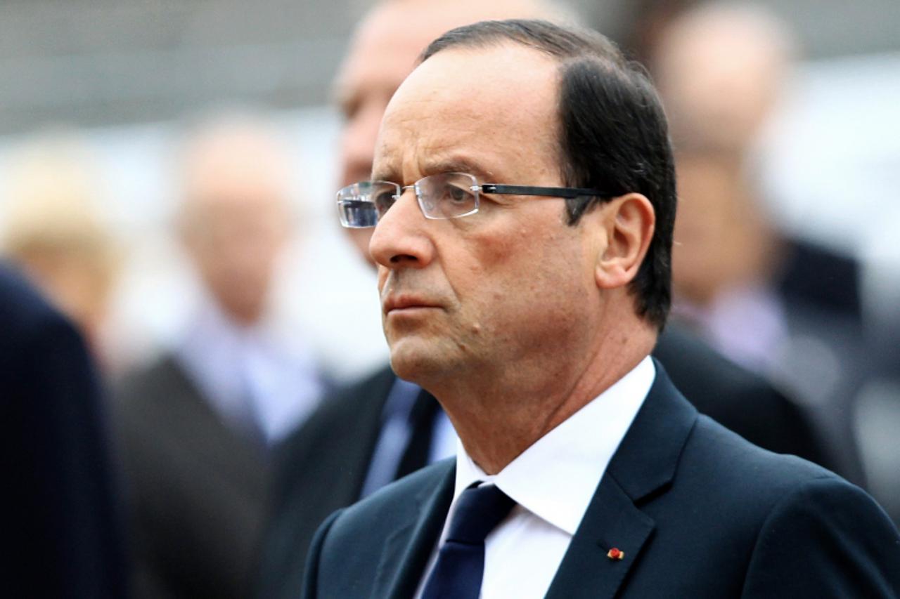 'France's President Francois Hollande takes part in a ceremony on June 18, 2012 at the Mont-Valerien in Suresnes near Paris, as part of the celebration of the 72th anniversary of Charles de Gaulle's