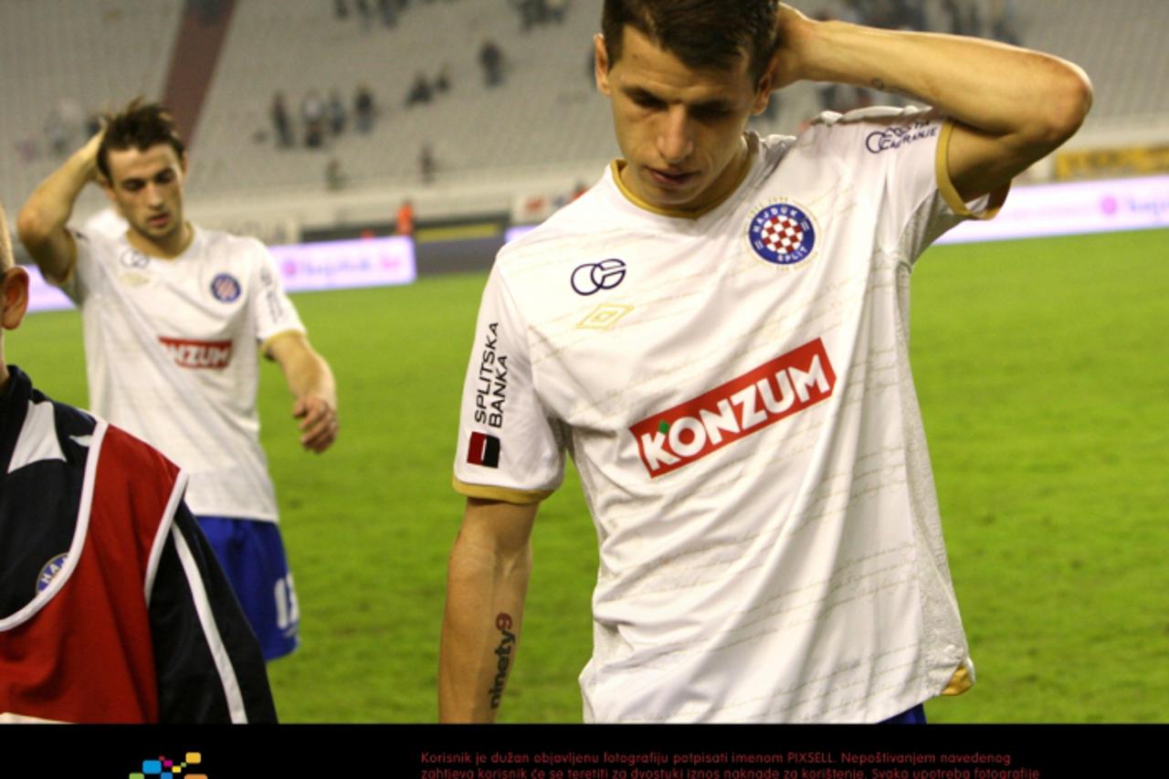 '30.10.2011., Split - Nogometna utakmica 13. kola MAXtv Prve lige, HNK Hajduk - NK Inter Zapresic. Sharbini i Vukusic na kraju utakmice. Photo: Ivo Cagalj/PIXSELL'