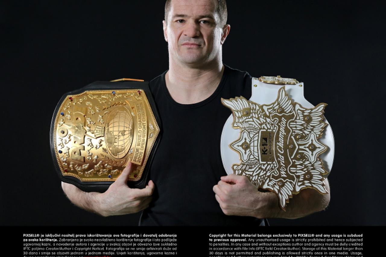 '20.03.2013., Zagreb - Mirko Filipovic pobjednik Pride Grand Prix-a 2006. i  K-1 World Grand Prix-a 2013. sa oba pojasa. Photo: Igor Kralj/PIXSELL'