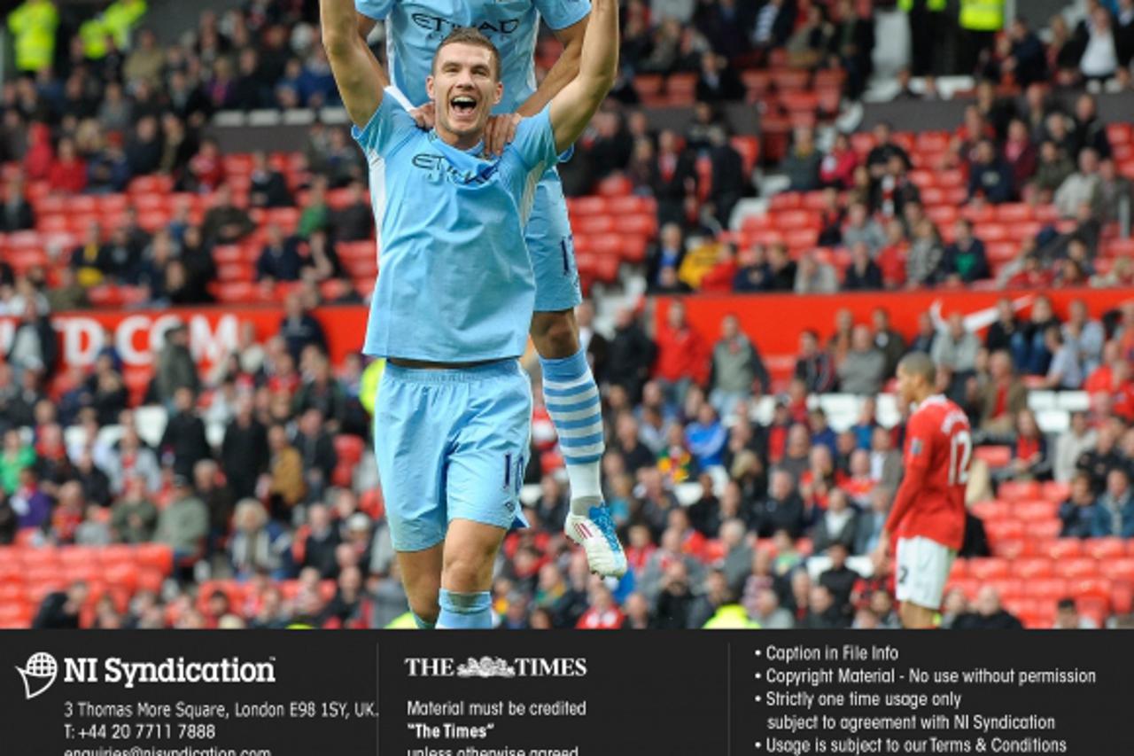 '23.10.11. Manchester United v Manchester City. Edin Dzeko scores City's 6th goal. Credit: The Times Online rights must be cleared by N.I.Syndication Photo: NI Syndication/PIXSELL'