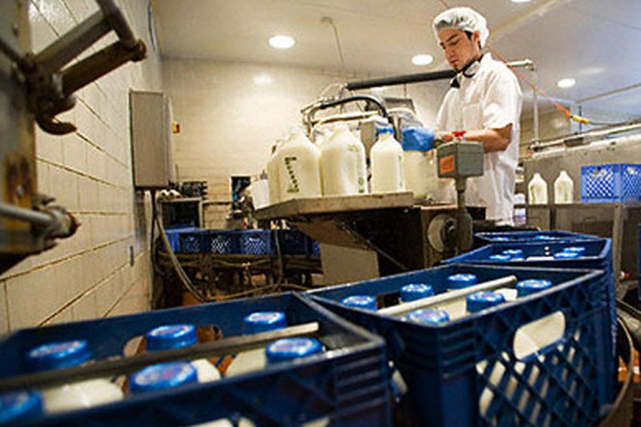 09 Mar 2006, East Providence, Rhode Island, USA --- The bottling plant of the A.B. Munroe Dairy in East Providence, Rhode Island on March 9, 2006. At a time of mega stores and internet shopping, Munroe Dairy is expanding its home delivery service. --- Ima