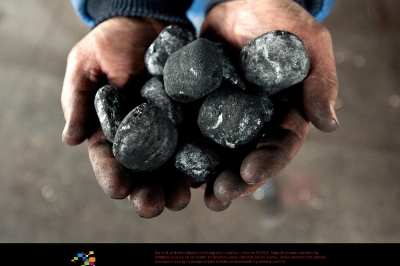 'Supplier of coal and heating medium, Sascha Diesner, holds egg-shaped briquettes in his hands in Berlin, Germany, 09 February 2012. It usually takes one week to deliver coal and other materials. In e