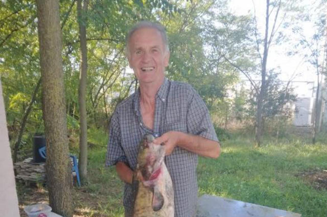 Ivan Anić sa svojim trofejem. San ovog ribolovca, a koji je postao java, je som, točnije somina, težak 17 kilogram i dugačak 1,05 metara. Borba je trajala i 15-ak minuta