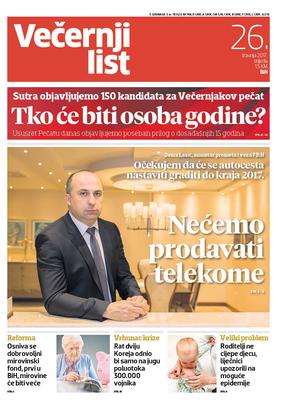 Večernji list BiH, naslovnica, 26. travnja 2017.