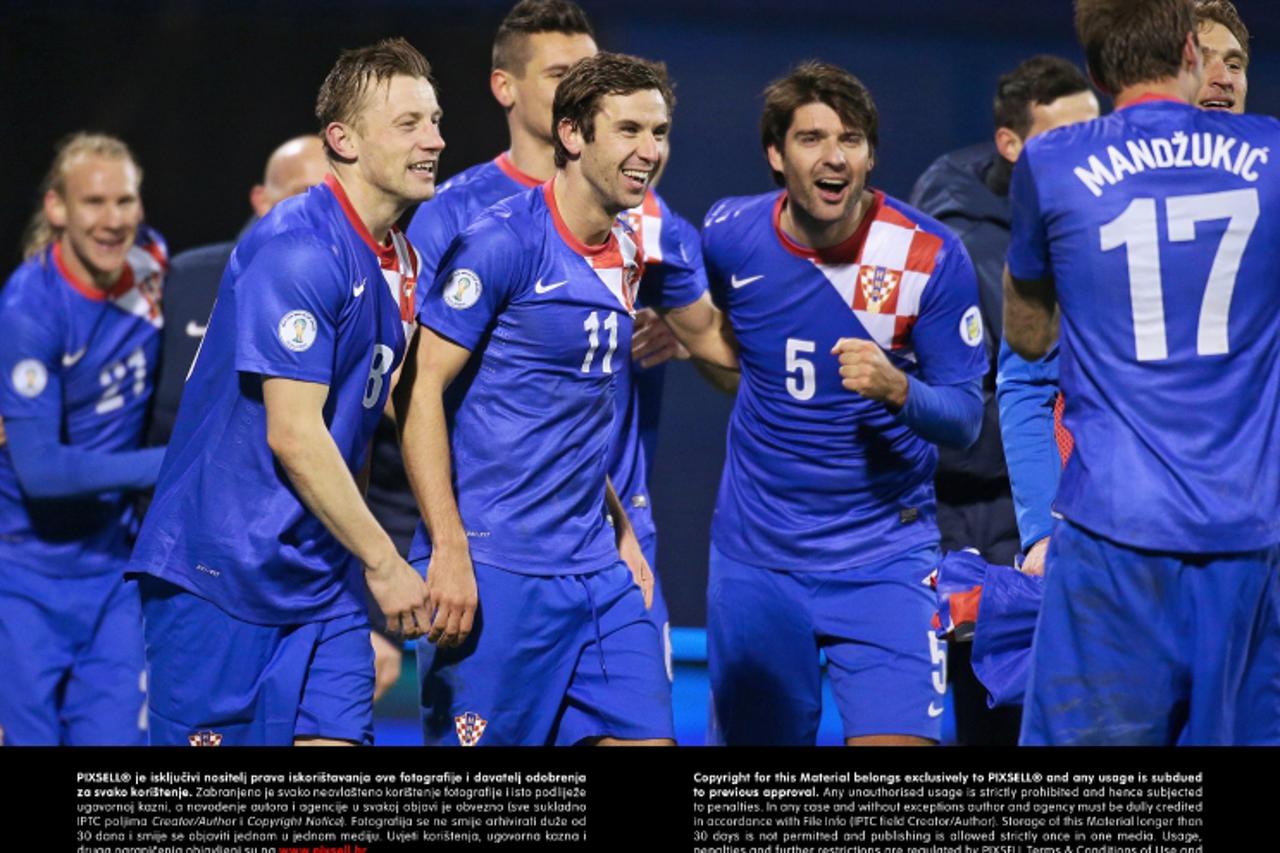 '22.03.2013., stadion u Maksimiru, Zagreb - Kvalifikacijska nogometna utakmica za Svjetsko prvenstvo 2014. u Brazilu, skupina A, Hrvatska - Srbija. Slavlje Hrvatske nakon rezultata 2:0.   Photo: Goran