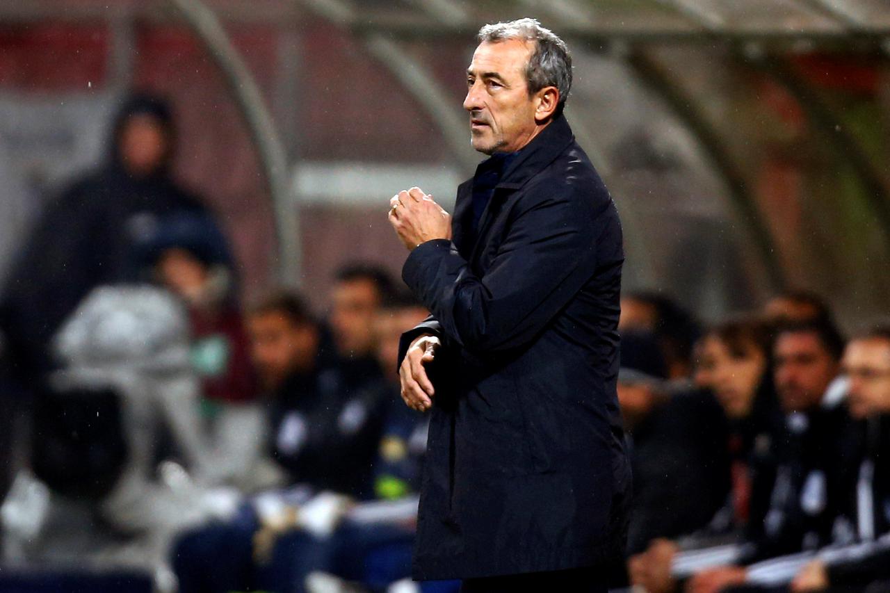 Football Soccer - Bosnia v Cyprus - 2018 World Cup Qualifier Football Soccer - Bosnia v Cyprus - 2018 World Cup Qualifier - Bilino Polje stadium, Zenica, Bosnia and Herzegovina - 10/10/16. Bosnia's  head coach Mehmed Bazdarevic reacts during the match aga