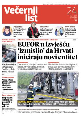 Večernji list BiH, naslovnica, 24. travnja 2017.