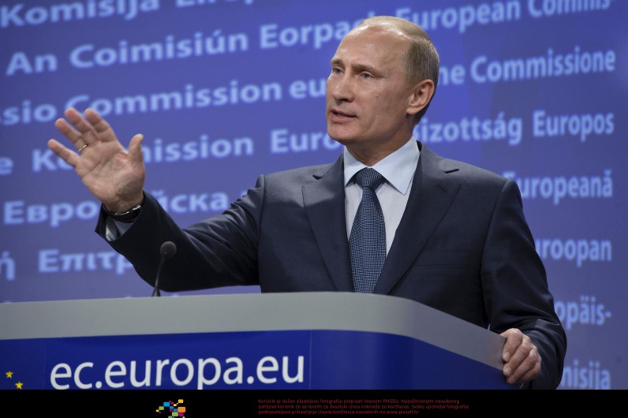 'Russia's Prime Minister Vladimir Putin addresses a news conference after a meeting   at European Union headquarters  in  Brussels, Belgium on 2011-02-24   by Wiktor Dabkowski'