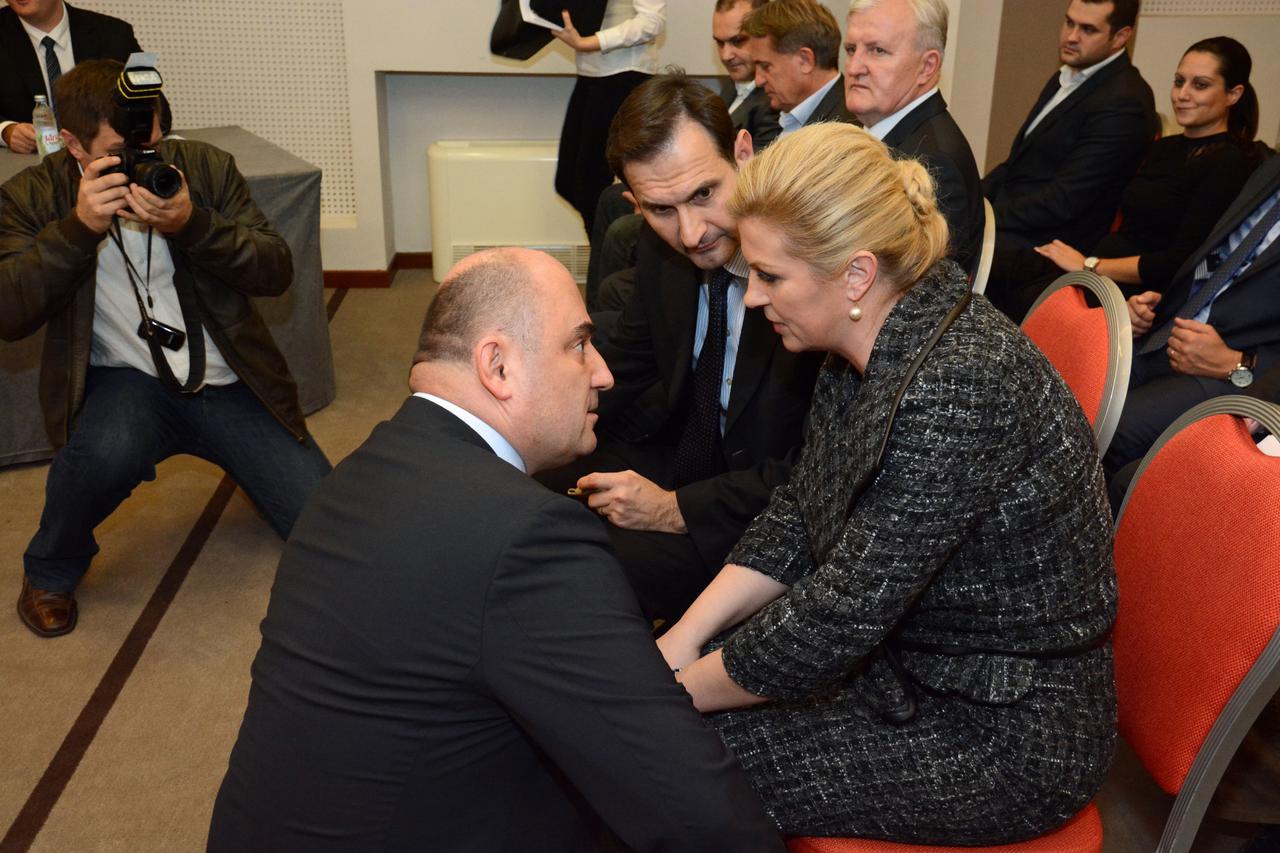 10.11.2014., Marija Bistrica - Nakon sjednice HDZ-a uslijedila je sjednica Nacionalnog odbora. Milijan Brkic i Kolinda Grabar Kitarovic.