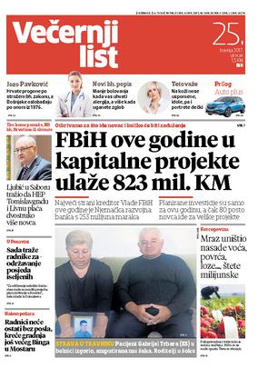 Večernji list BiH, naslovnica, 25. travnja 2017.