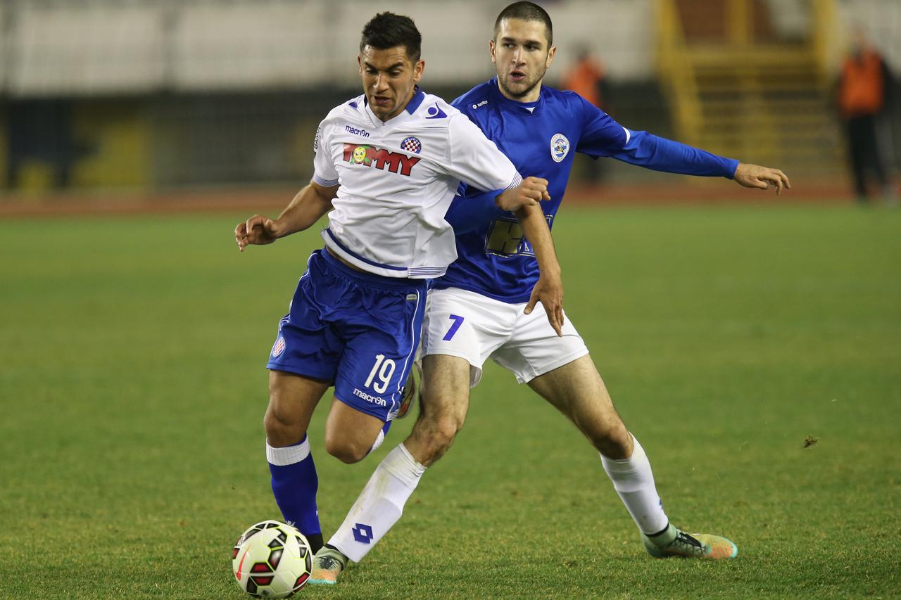01.03.2015., stadion Poljud, Split - Utakmica 23. kola MAXtv 1.HNL izmedju HNK Hajduk i NK Zadar.  Elvir Maloku i Domagoj Pusic. Photo: Ivo Cagalj/PIXSELL