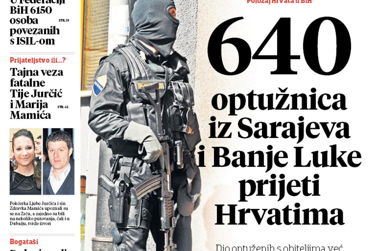 Večernji list BiH, naslovnica 3. studenoga 2016. 