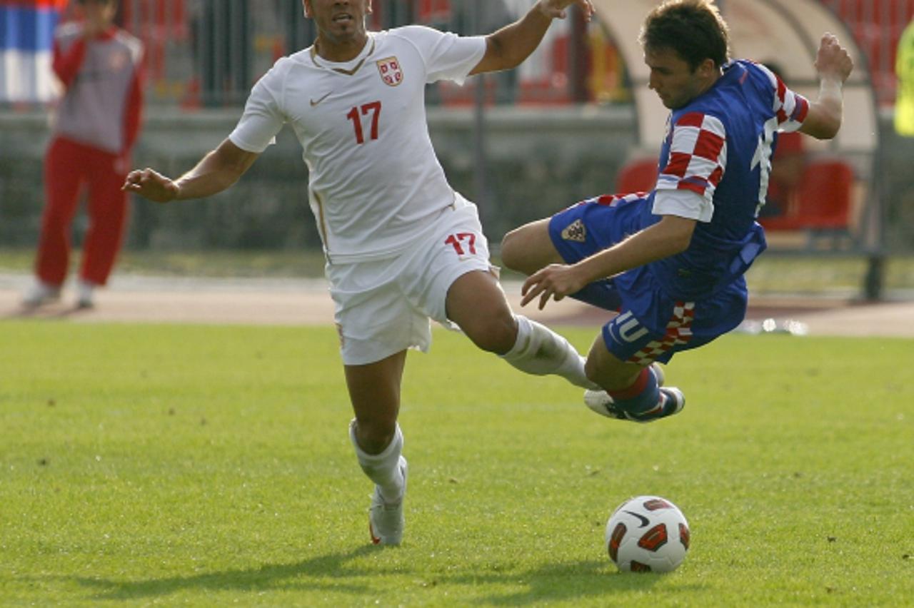 '04.09.2010.,Kragujevac, Srbija  - Kvalifikacije za Europsko prvenstvo U21 Srbija-Hrvatska. Milan Badelj i Filip Djuricic Photo: HaloPix/Pixsell'