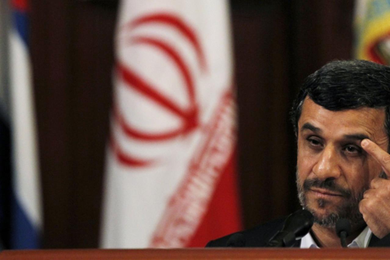 'Iran\'s President Mahmoud Ahmadinejad addresses the audience during a conference at the University of Havana January 11, 2012. Ahmadinejad arrived in Havana on Wednesday for a one-day visit amid heig